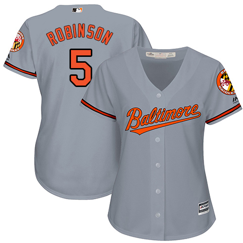 Orioles #5 Brooks Robinson Grey Road Women's Stitched MLB Jersey - Click Image to Close